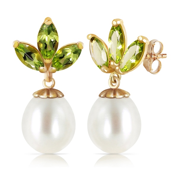 14K.SOLID GOLD DANGLING EARRING PEARLS & PERIDOTS